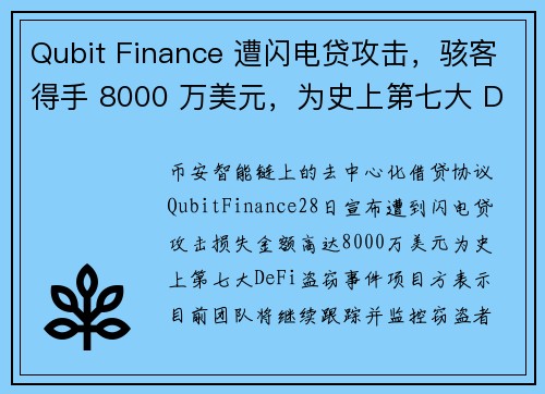 Qubit Finance 遭闪电贷攻击，骇客得手 8000 万美元，为史上第七大 DeFi 盗窃